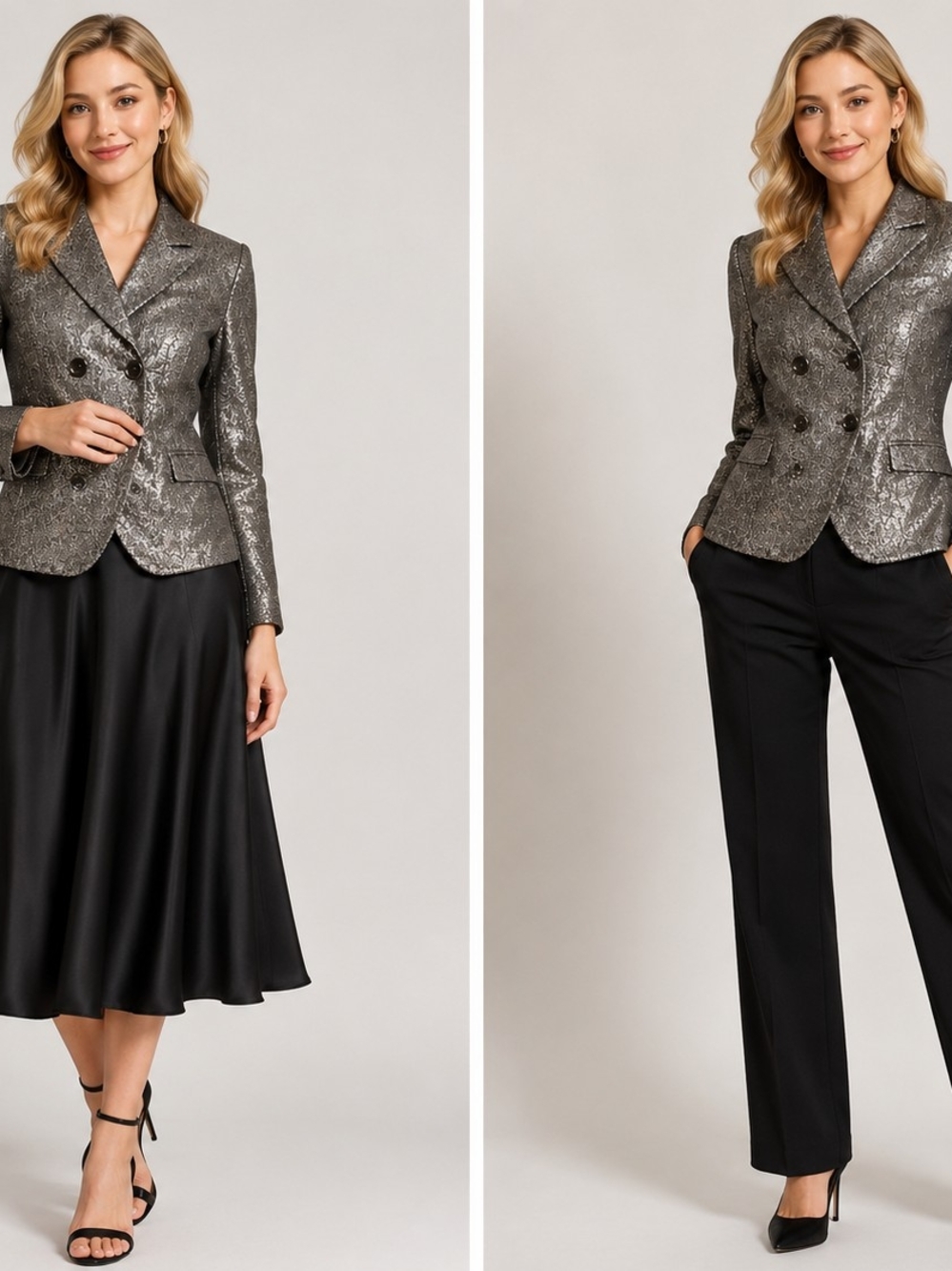 Diane von Furstenberg Metallic Gold Printed Blazer Double Breasted Holiday Party